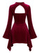 Robe lie-de-vin en velours à col ajouré, fronces et tour de cou années 1960 - 3