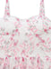 Robe longue rose à fleurs, volants étagés, bretelles nouées et dos nu années 1970 - 3