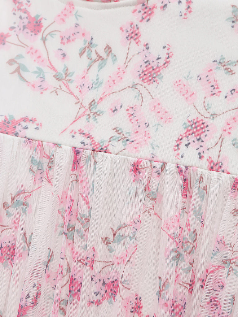 Robe longue rose à fleurs, volants étagés, bretelles nouées et dos nu années 1970 - 4