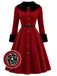 [Prévente] Robe manteau rouge ceinturée à boutons floraux et col duveteux années 1950 - 2