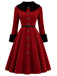 [Prévente] Robe manteau rouge ceinturée à boutons floraux et col duveteux années 1950 - 3