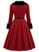 [Prévente] Robe manteau rouge ceinturée à boutons floraux et col duveteux années 1950 - 4