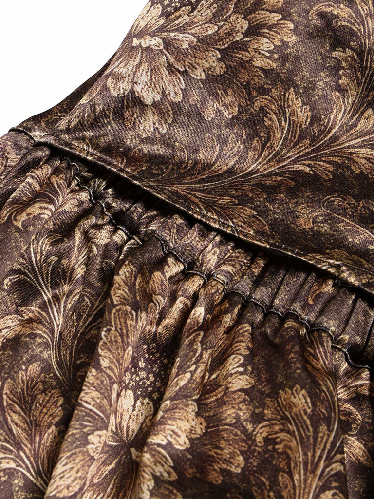 [Prévente] Robe Marron à Fleurs en Satin avec Laçage Style Royalcore Années 1970 - 7