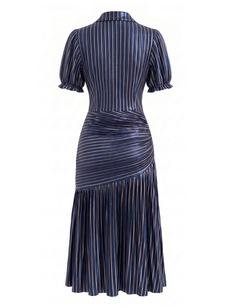 Robe Métallisée Plissée à Col V Profond et Manches Courtes Années 1970 - 5
