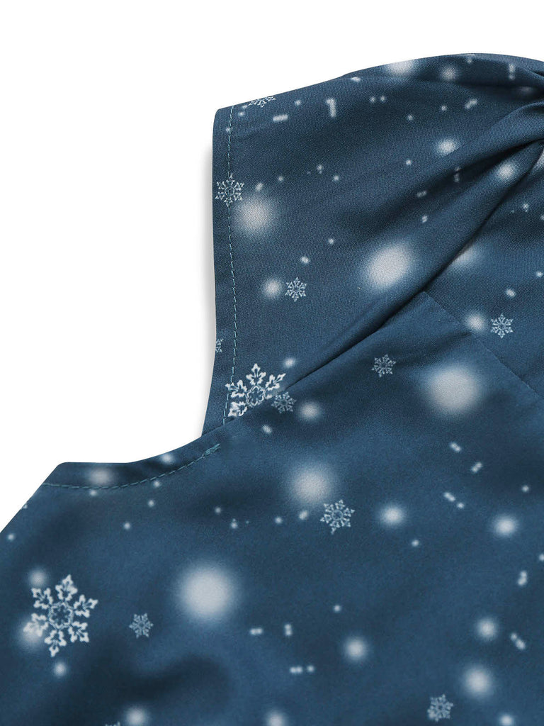 Robe midi de Noël bleu foncé à imprimé Père Noël Années 1950 - 4