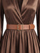 Robe midi en satin à col revers, manches bouffantes et ceinture Années 1940 - 3