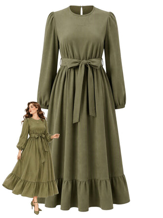 [Grande Taille] Robe midi vert olive à manches lanternes Années 1950 - 1