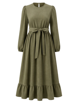 [Grande Taille] Robe midi vert olive à manches lanternes Années 1950 - 2