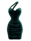 Robe Moulante Froncée en Velours à Épaule Asymétrique Années 1960