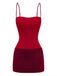 Robe moulante rouge foncé à fines bretelles et ourlet en fausse fourrure années 1980 - 1