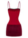 Robe moulante rouge foncé à fines bretelles et ourlet en fausse fourrure années 1980 - 2