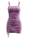 Robe moulante violette en velours à col carré et fronces années 1960 - 1