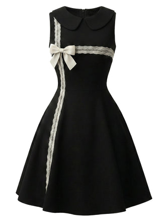 [Prévente] Robe noire à dentelle abricot et nœud années 1950 - 2
