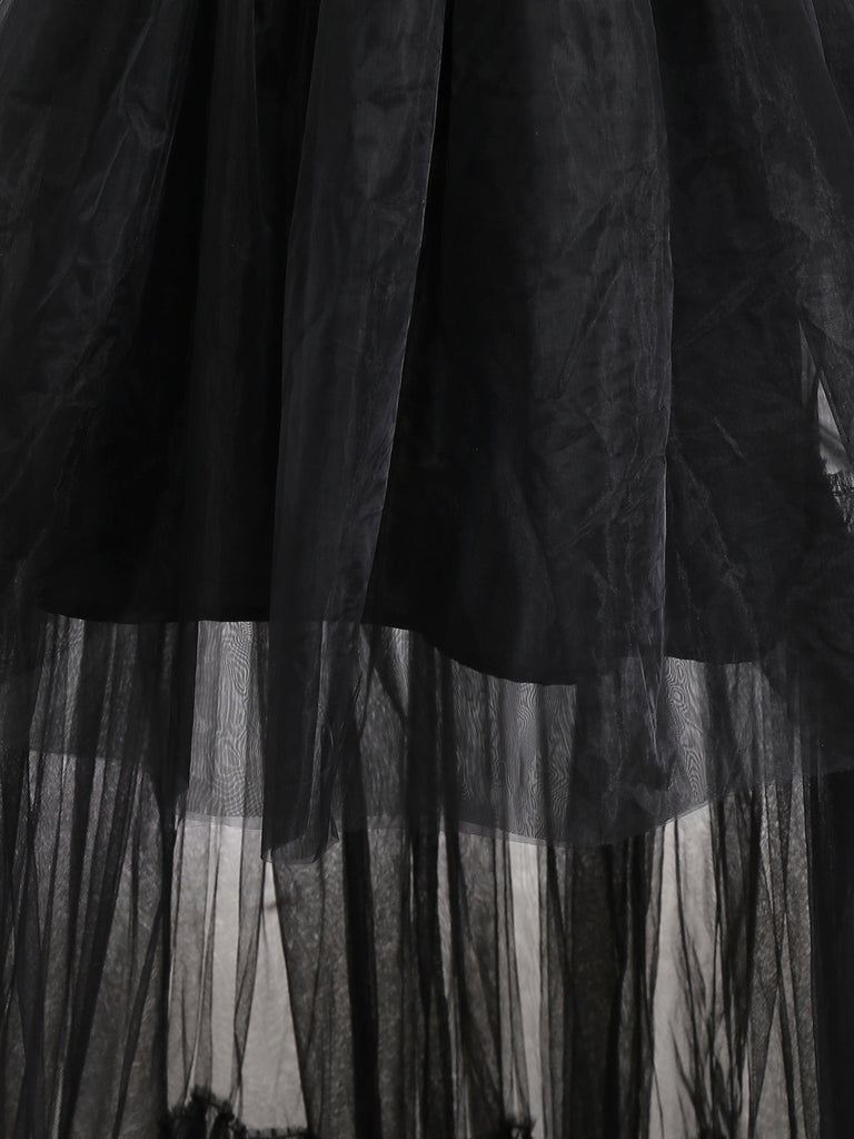 Robe noire en résille à nœud années 1980 - 3
