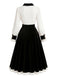 [Prévente] Robe noire et blanche à nœud contrastant, boutons et manches lanternes Années 1950 - 3