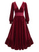 Robe Rouge en Velours à Col V, Taille en Dentelle et Volants Années 1950 - 2