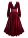Robe Rouge en Velours à Col V, Taille en Dentelle et Volants Années 1950 - 3