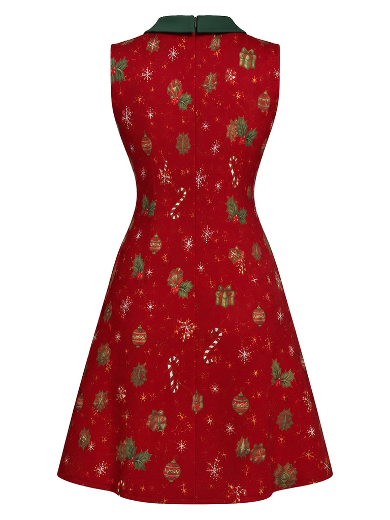 [Prévente] Robe trapèze sans manches à imprimé de Noël et nœud Années 1960 - 3
