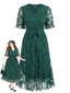 [Grande Taille] Robe vert foncé col V ceinture et motif papillon dentelle années 1950