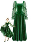 [Prévente] Robe vert lac velours et mousseline manches ornées d'un nœud années 1930