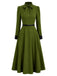 [Prévente] Robe verte ceinturée à nœud au col et poignets contrastants années 1940 - 2