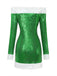 Robe verte de Noël à épaules dénudées, fausse fourrure blanche et sequins Années 1980 - 3