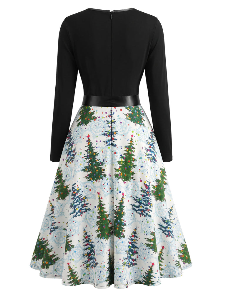 Robe verte de Noël à manches longues et ceinture à nœud Années 1950 - 3