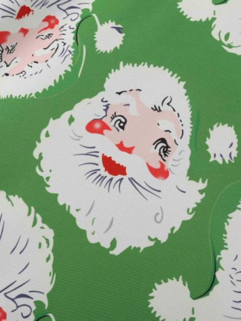 Robe verte de Noël à motif Père Noël et col V festonné Années 1950 - 4