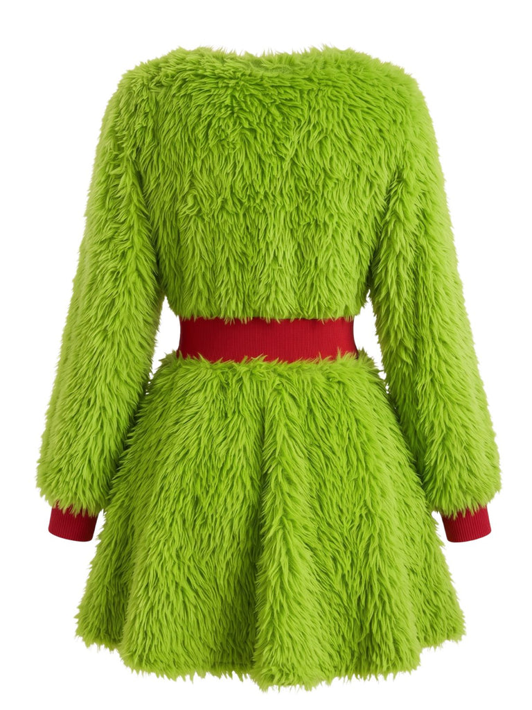 Robe Verte Duveteuse de Noël à Cœur Grinch Années 1950 - 2