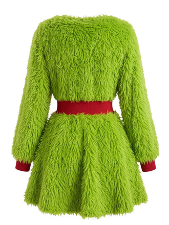 Robe Verte Duveteuse de Noël à Cœur Grinch Années 1950 - 2