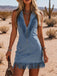 Robe western en suédine à col V zippé, clous et franges années 1970 - 4