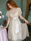 Robe de cocktail champagne en tulle satiné 1950s