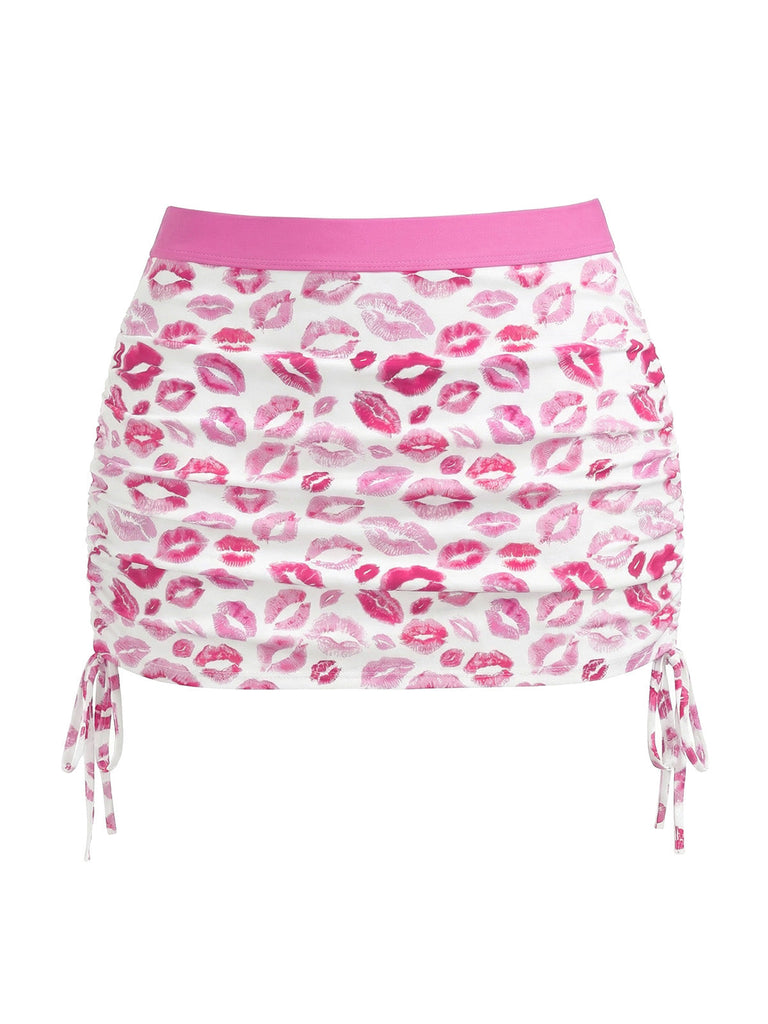 [Prévente] 2PCS Rose Halter Lèvres Imprimé Ensemble Bikini & Cache-Maillot Années 1950 4