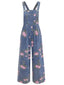 Combinaison-salopette denim bleu motif floral coupe ample années 1940