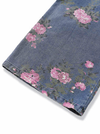 Salopette en denim bleu à fleurs et jambes larges années 1940 - 2