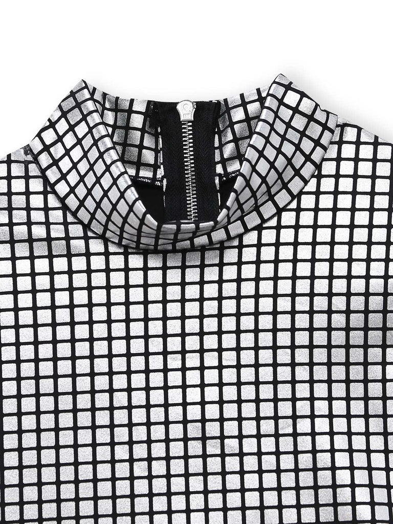 Black and white checkered fabric with a zipper in the center on a white background