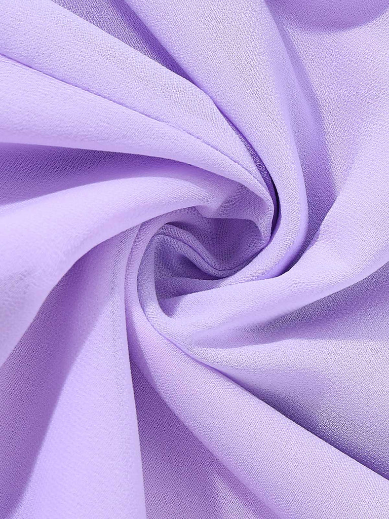 A swirled close-up of the soft lavender chiffon-style fabric, demonstrating its texture and movement.