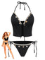 Ensemble tankini dos nu nouer coquillages noirs 1960s