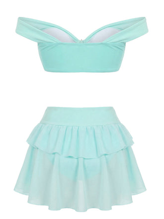 Mint green two-piece Bikini Set with a top and ruffled skirt on a white background