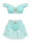 Ensemble bikini à volants et épaules dénudées Jasmine Princess bleu sarcelle années 70