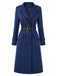 Trench bleu foncé à double boutonnage, ceinture et détails contrastants années 1950 - 2