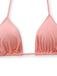 A detailed view of the simple pink triangle bikini top included in the 3-piece set.