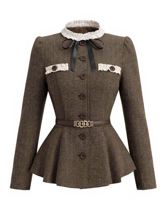 [Prévente] Veste blazer à chevrons, col montant, volants et ceinture années 1940 - 2