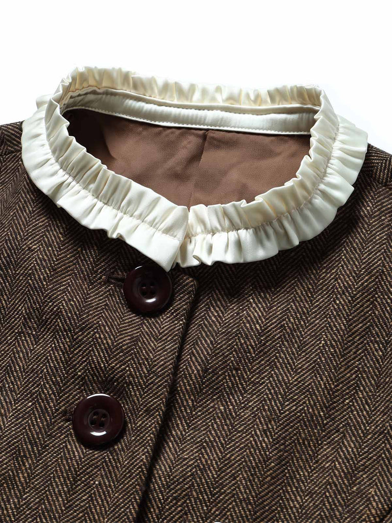 [Prévente] Veste blazer à chevrons, col montant, volants et ceinture années 1940 - 5