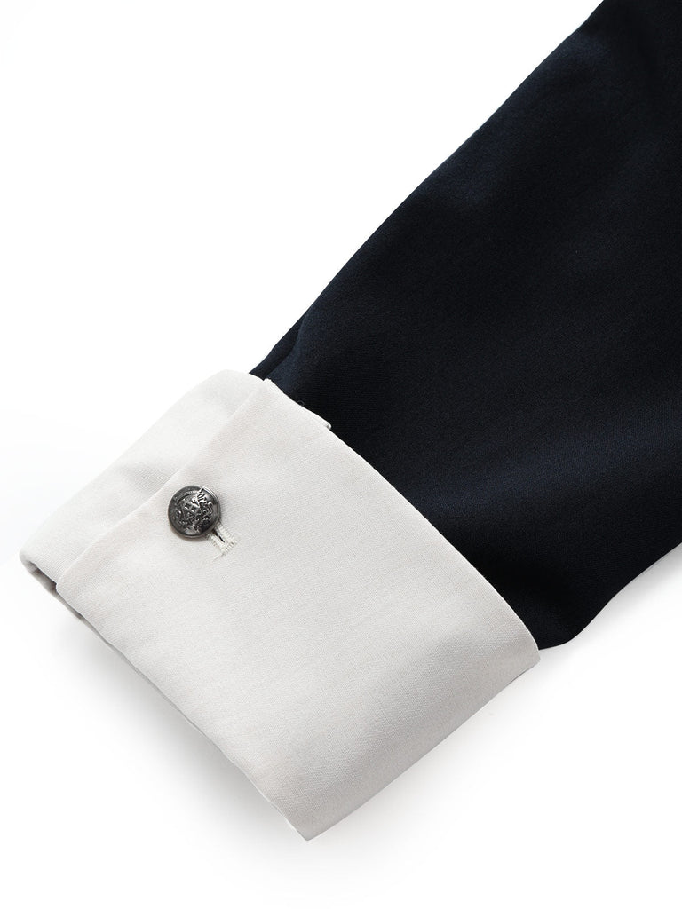 [Prévente] Veste Blazer Bleu Foncé à Revers Contrastés et Ceinture Années 1960 - 2