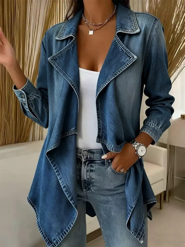 Veste en denim bleu à col à revers et manches longues années 1970 - 3