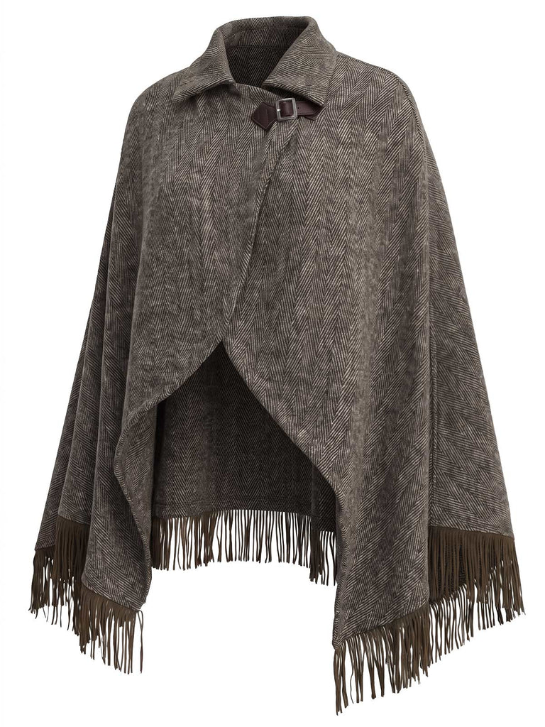 [Prévente] Veste Marron en Maille Effet Laine à Revers et Ourlet Frangé Années 1970 - 3
