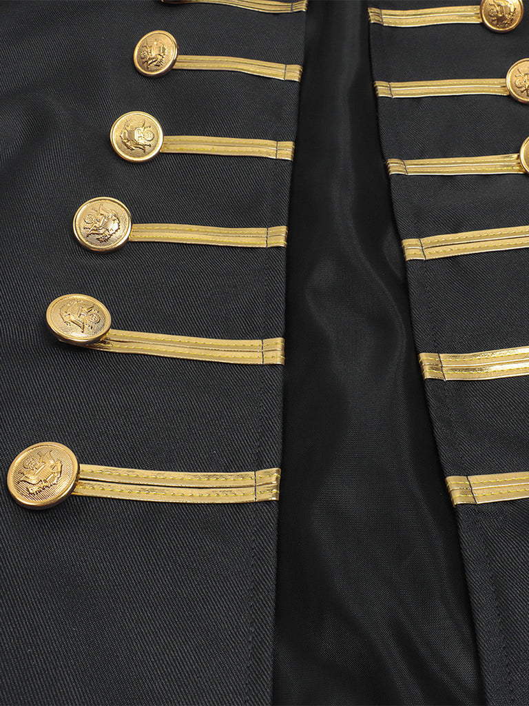 Veste militaire noire à col montant, boutons et galon doré années 1960 - 5