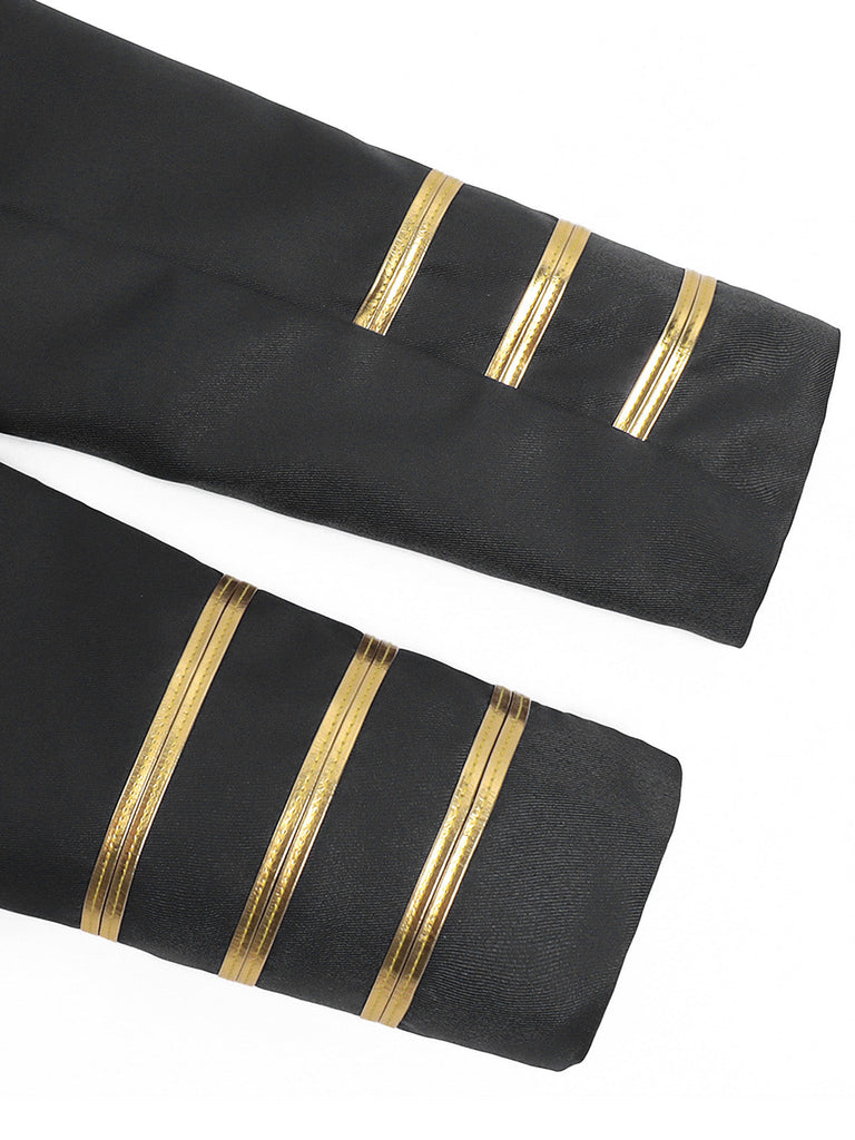 Veste militaire noire à col montant, boutons et galon doré années 1960 - 6