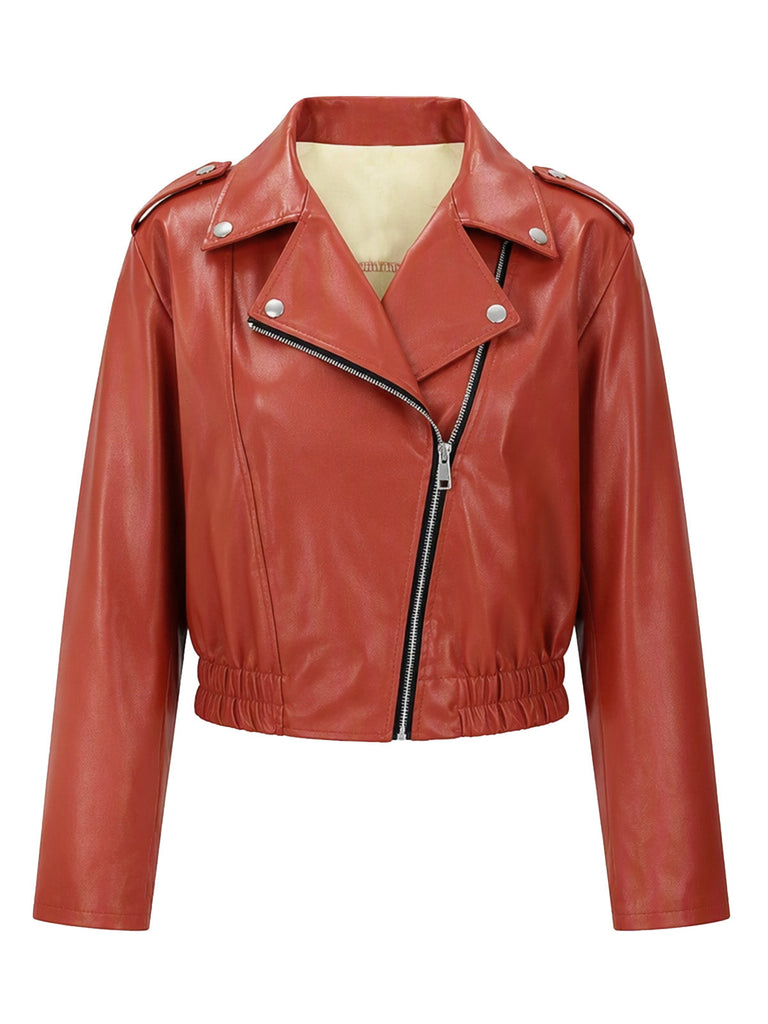 Veste Moto Courte en Similicuir à Col et Ourlet Élastiqué Années 1950 - 4